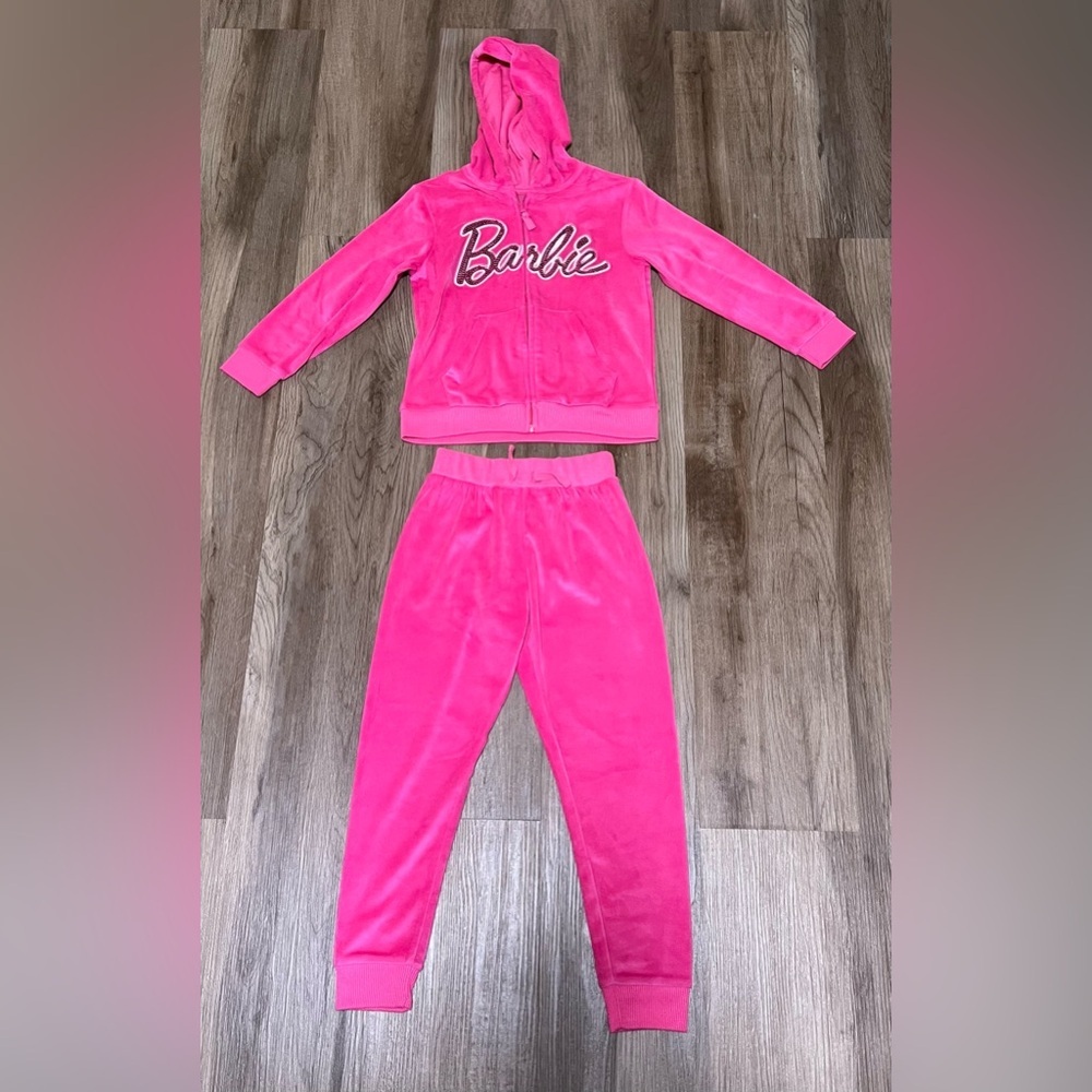 Barbie Kids Hot Pink Hooded Velour Tracksuit